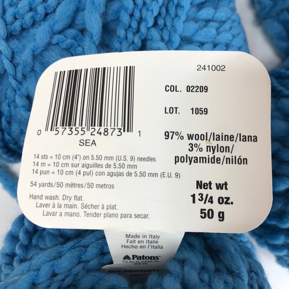Patons Anna 97% Wool Yarn 50g 54 Yds Sea Blue Made in Italy Knitting Crochet - Picture 5 of 5